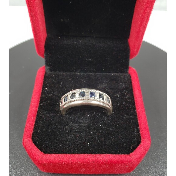 Vintage Signed CNA 7 Deep Blue Sapphire Sterling Silver 925 Ring Size 9 - Picture 4 of 17